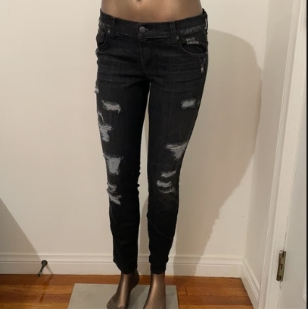 Ksubi Low Rise Vintage Raw DENIM ultra distressed black jeans
